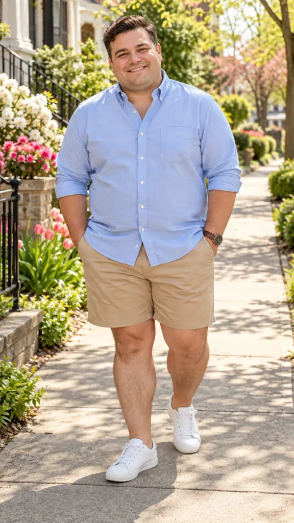 Light Blue Button-Down and Classic Khaki Shorts