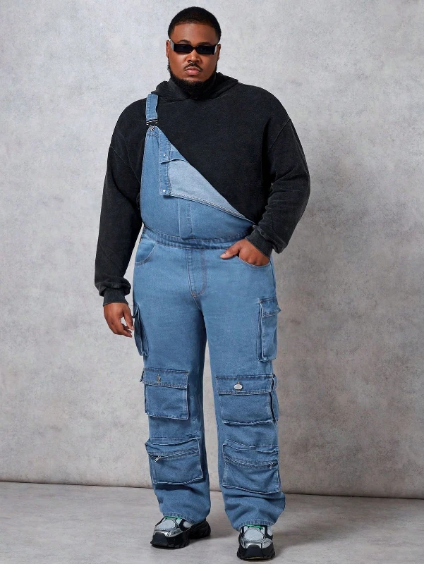 Light Blue Cargo Overalls and Black Hoodie