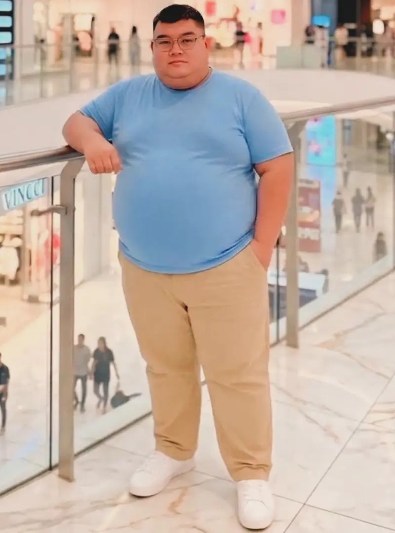 Light Blue Crew-Neck Tee with Khaki Chinos