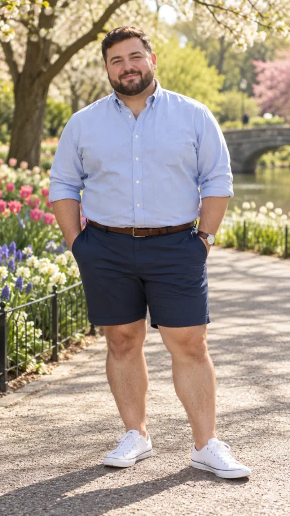 Light Blue Oxford and Tailored Navy Shorts