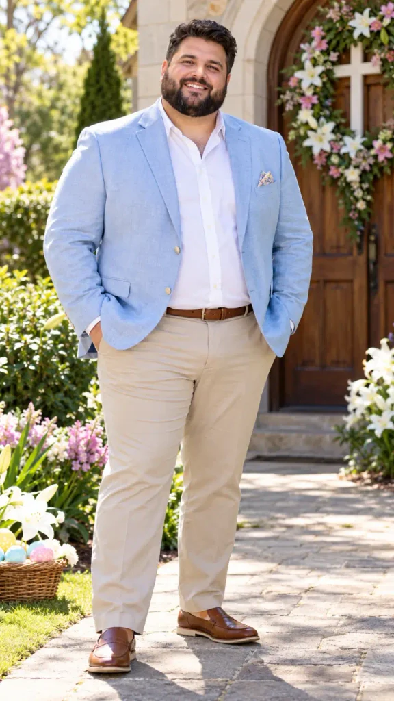Light Blue Sport Coat Over Crisp White Cotton