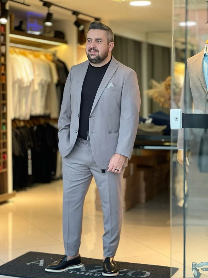 Light Gray Suit with Black T-Shirt