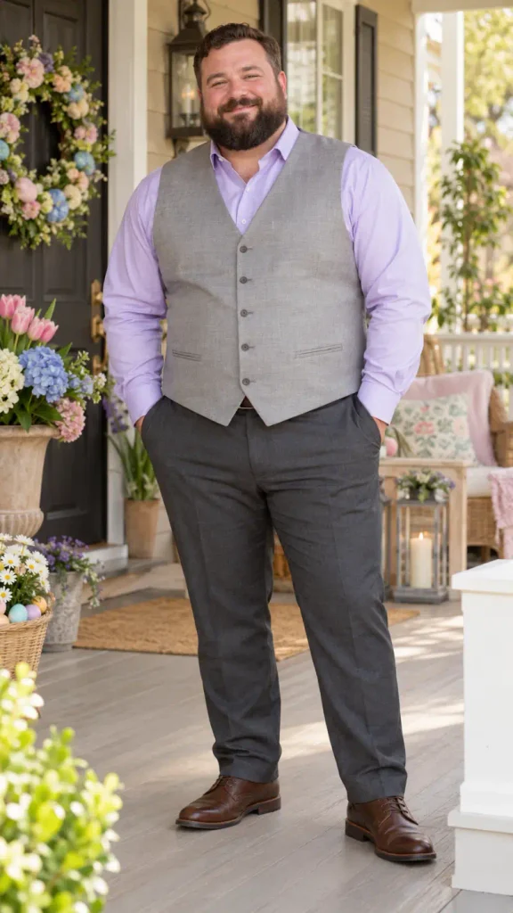 Light Gray Vest Over Lavender Cotton