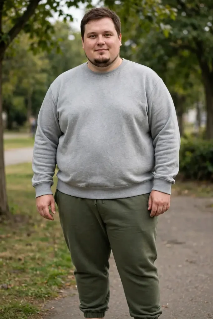 Light Grey Crewneck with Olive Green Joggers