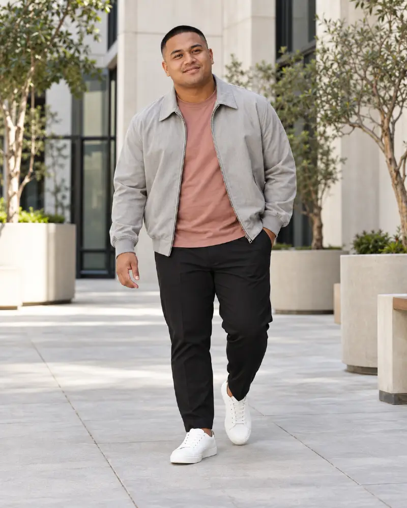Light Grey Harrington Jacket and Rose Tee