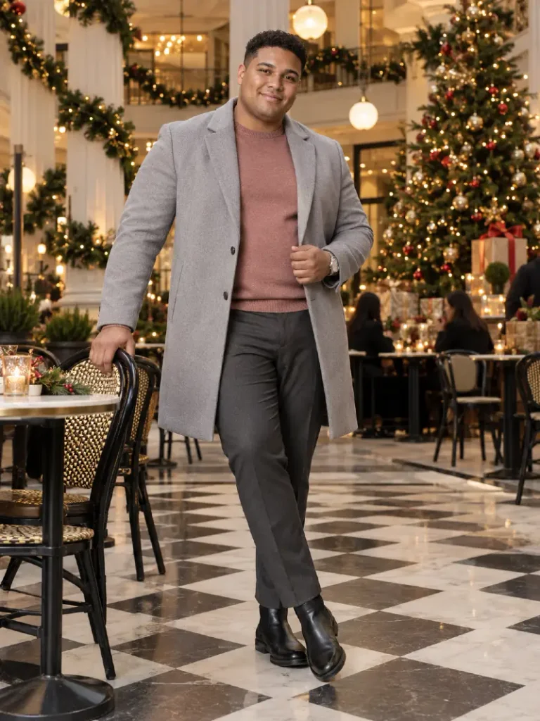 Light Grey Overcoat And Mauve Knits