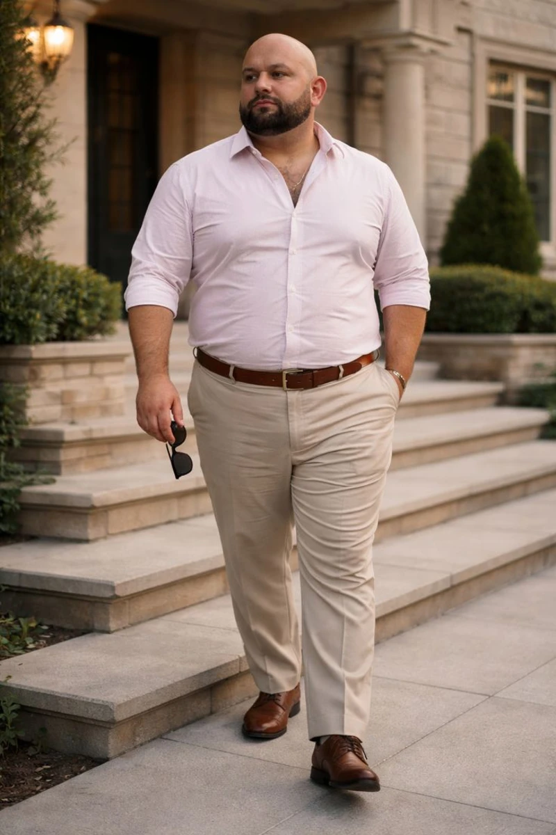 Light Pink Shirt and Beige Chinos