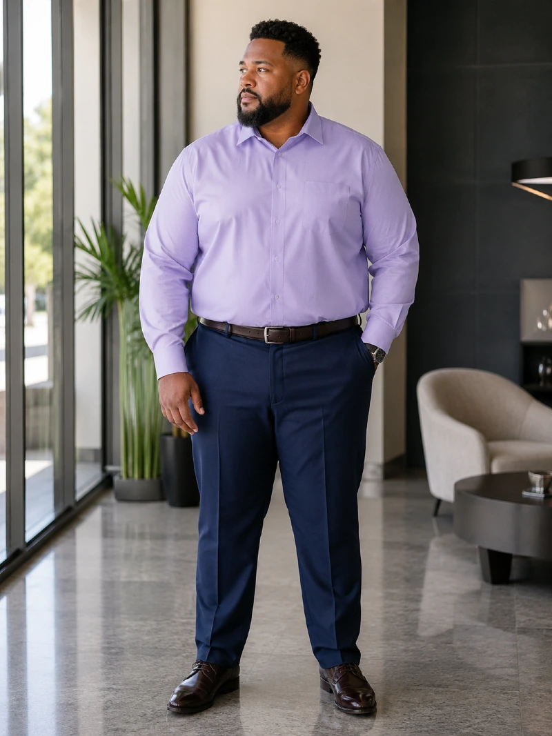 Light Purple Dress Shirt and Navy Blue Trousers