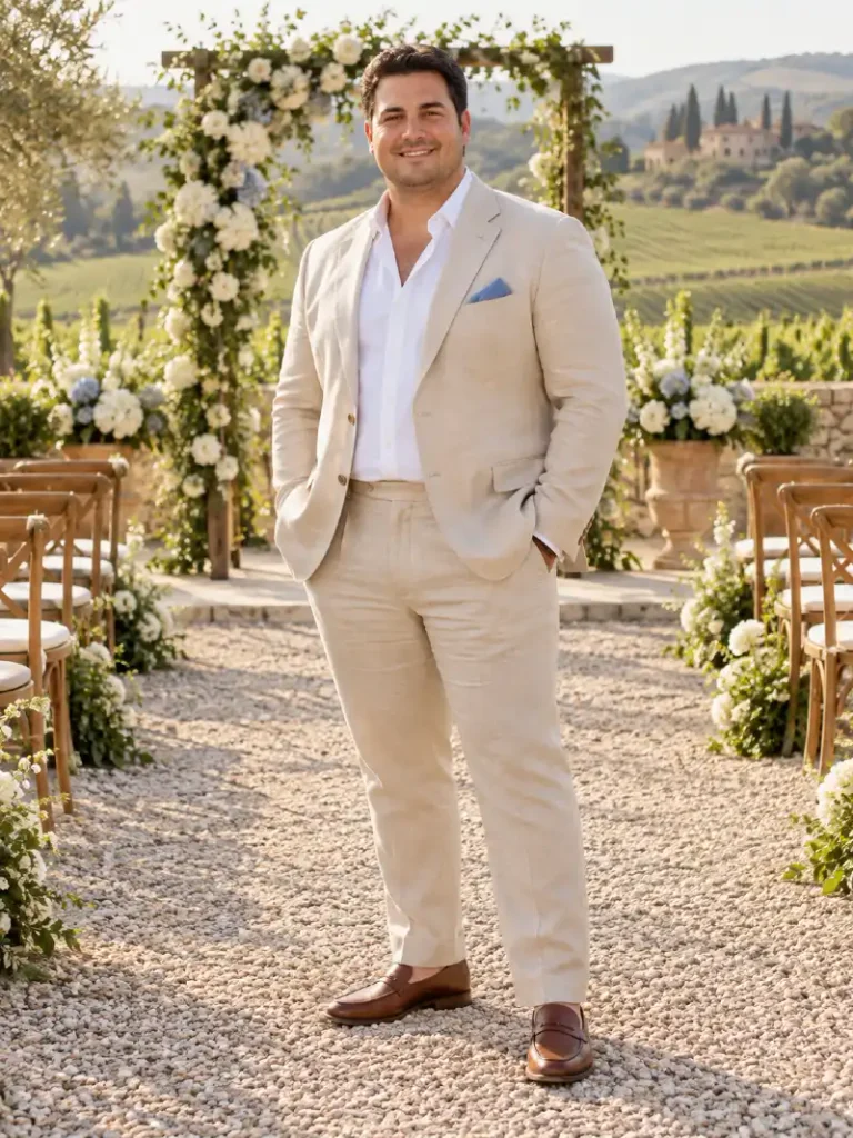 Light Sand Linen Suit With Crisp Blue Accent