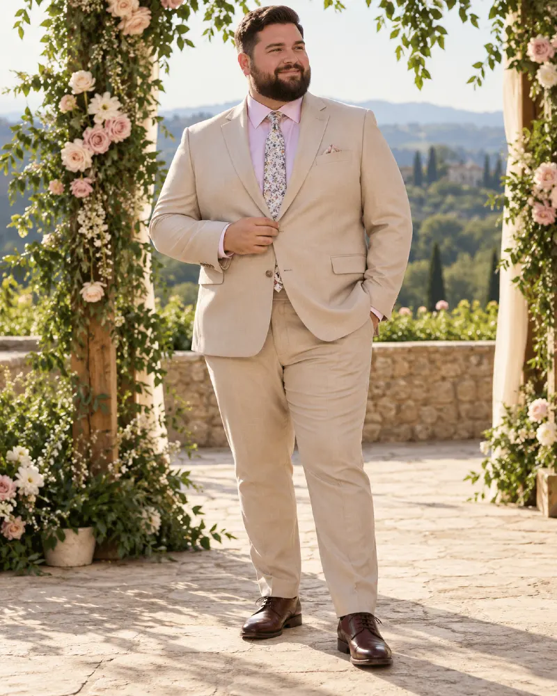 Light Stone Suit Garden Vows