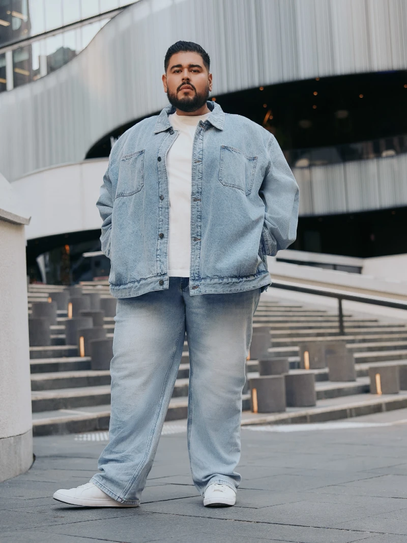Light-Wash Denim Jacket With Matching Relaxed Jeans