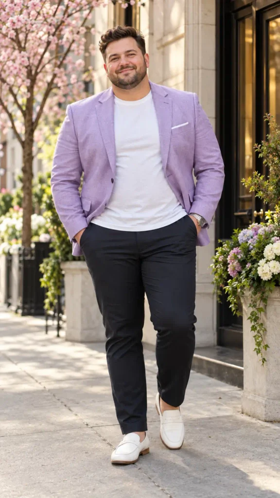 Lilac Blazer and Dark Trousers Modern Street Style