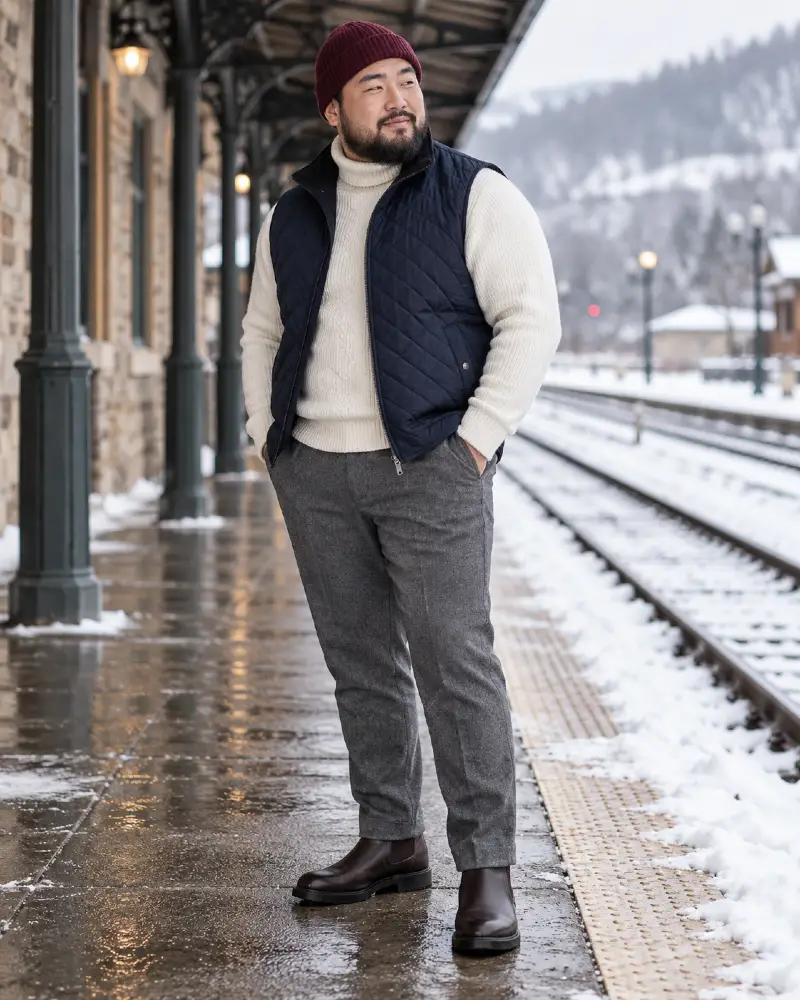 Maroon Ribbed Beanie and Structured Dark Beard