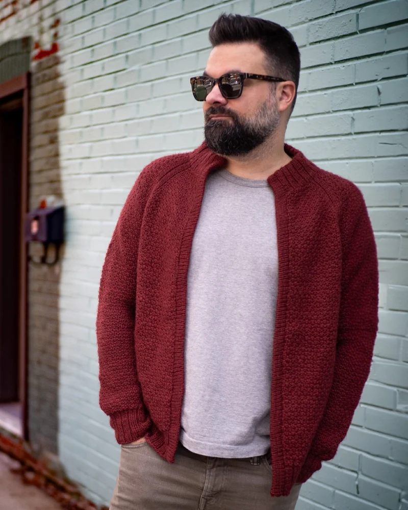 Maroon Zip Cardigan and Grey Tee