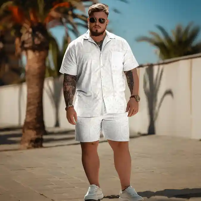 Matching Patterned Shorts and Button-Down Set