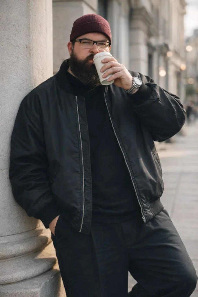 Matte Black Bomber With a Burgundy Accent