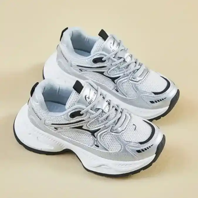 Metallic Silver and White Chunky Sneakers