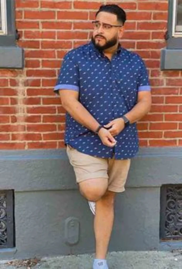 Micro Print Navy Shirt With Crisp Khaki Shorts