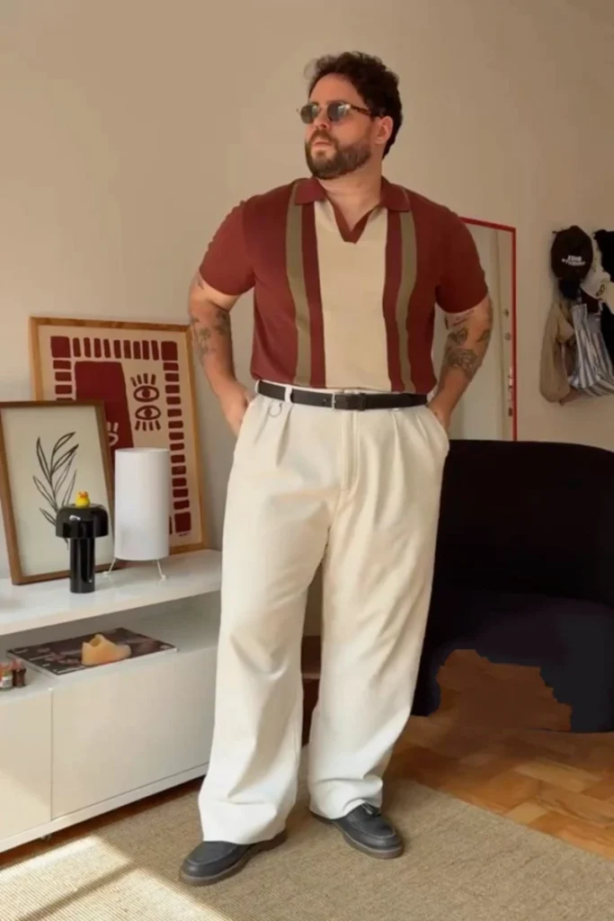 Midcentury Warmth with Cream Trousers
