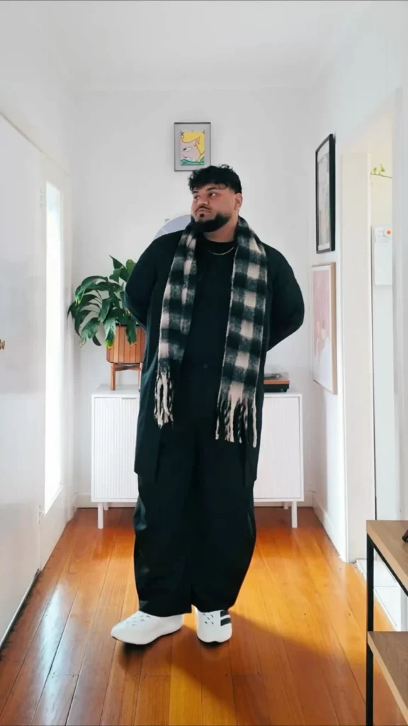 Monochromatic Black Base and Plaid Statement Scarf