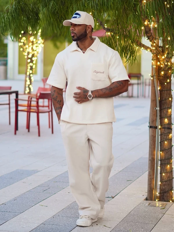 Monochrome Cream Polo Shirt and Trousers