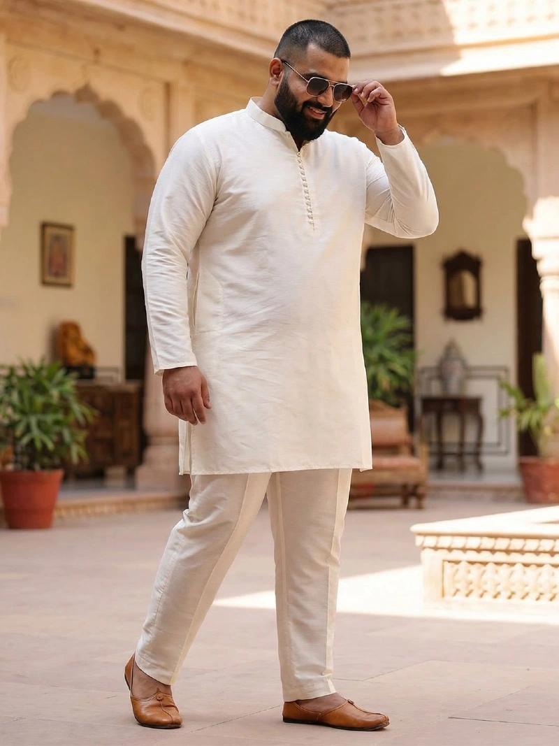 Monochrome Off-White Kurta with Straight Pajamas