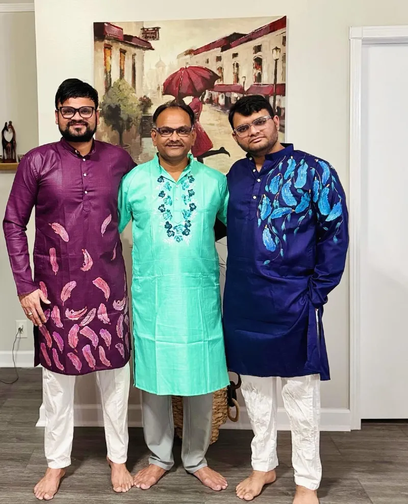 Motif Printed Silk Kurta Pajama