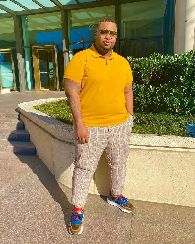 Mustard Polo With Tailored Plaid Trousers