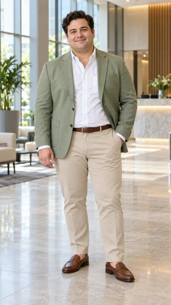 Muted Green Linen and Pale Khaki Trousers
