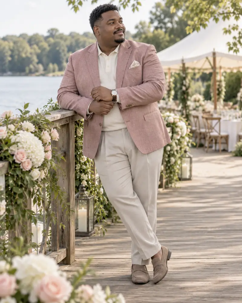 Muted Rose Blazer With Cream Knit Polo
