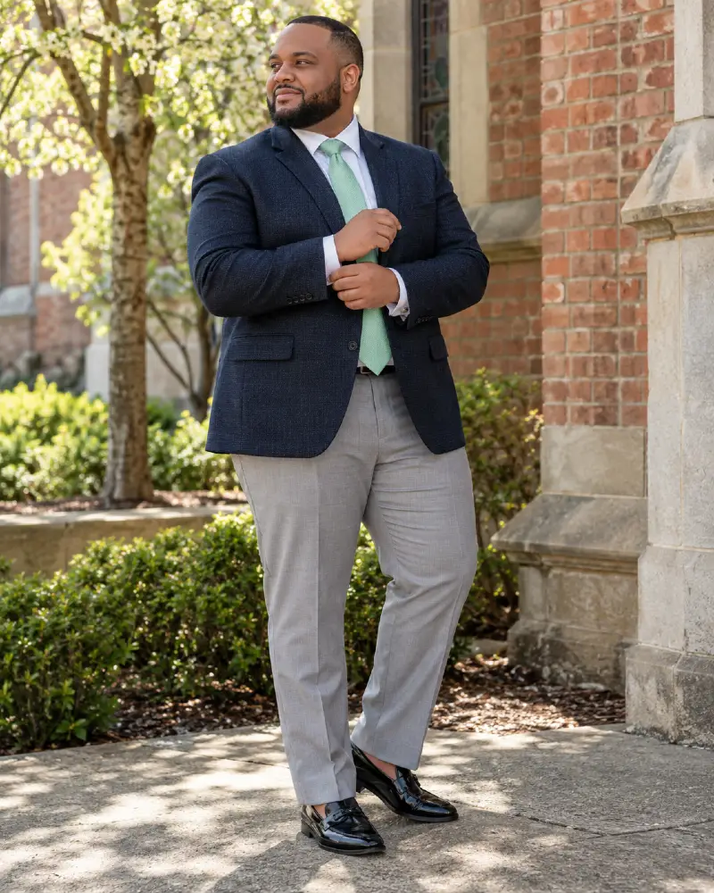 Navy Blazer And Mint Green Tie