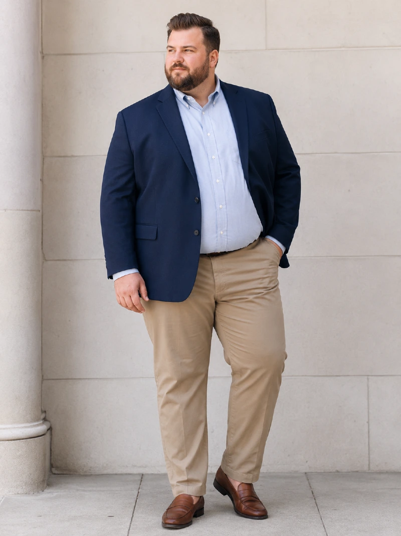 Navy Blazer, Light Blue Dress Shirt, and Khaki Chinos