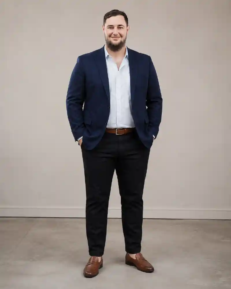 Navy Blazer, Light Blue Shirt, and Navy Chinos