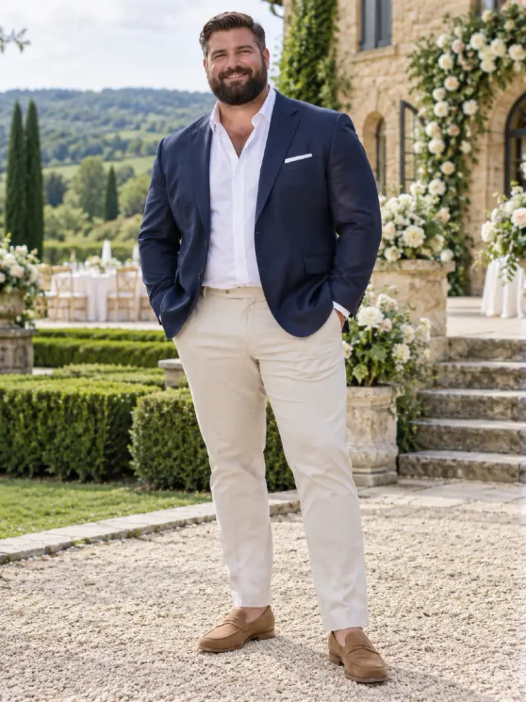 Navy Blazer With Crisp Cream Trousers