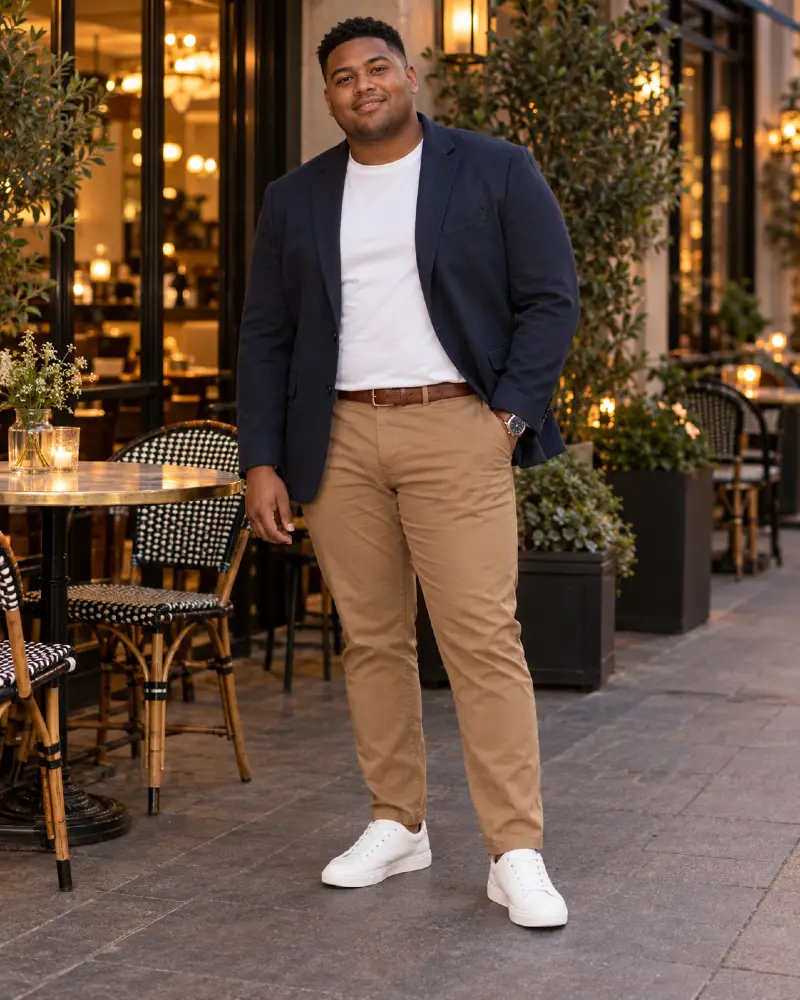 Navy Blazer and Crisp White Tee