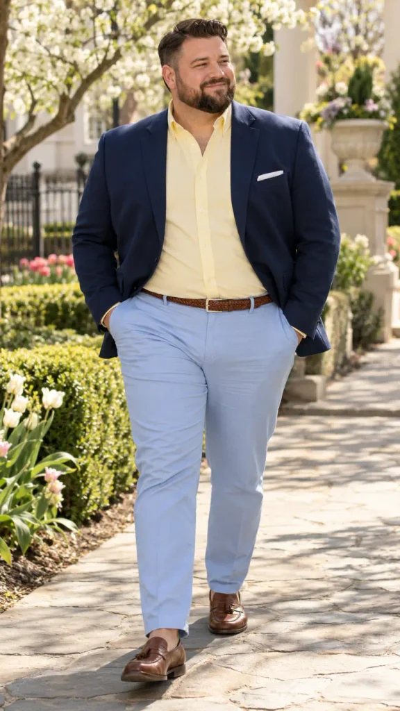 Navy Blazer and Yellow Shirt Spring Ensemble