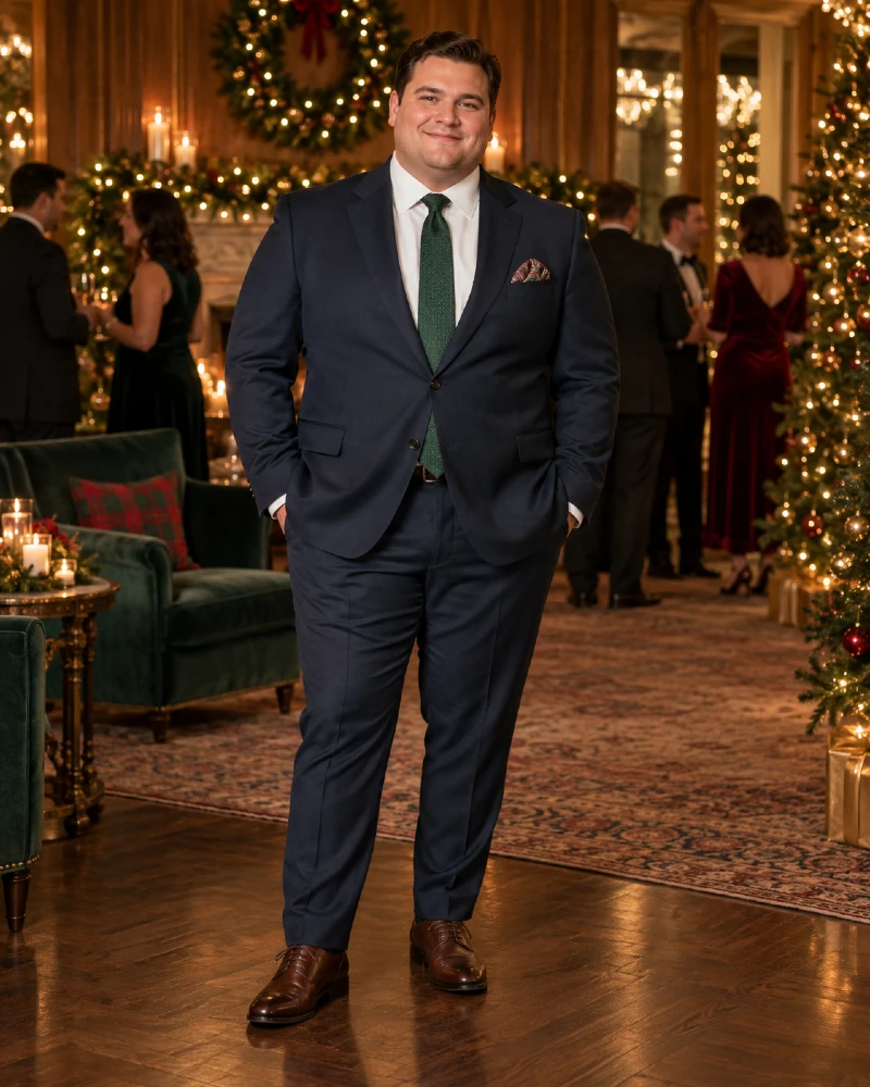 Navy Blue Suit With a Festive Green Tie