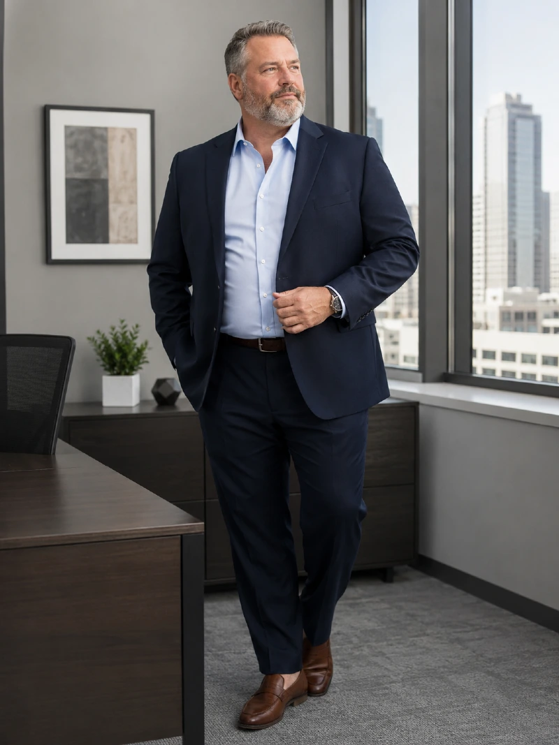 Navy Blue Suit with Light Blue Dress Shirt