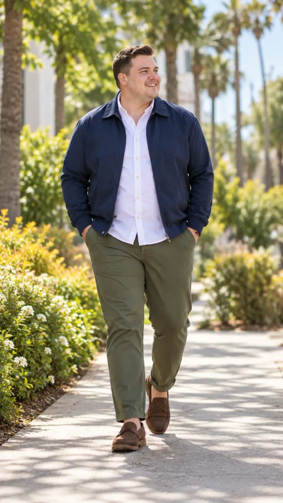 Navy Bomber Over Crisp White Button Down