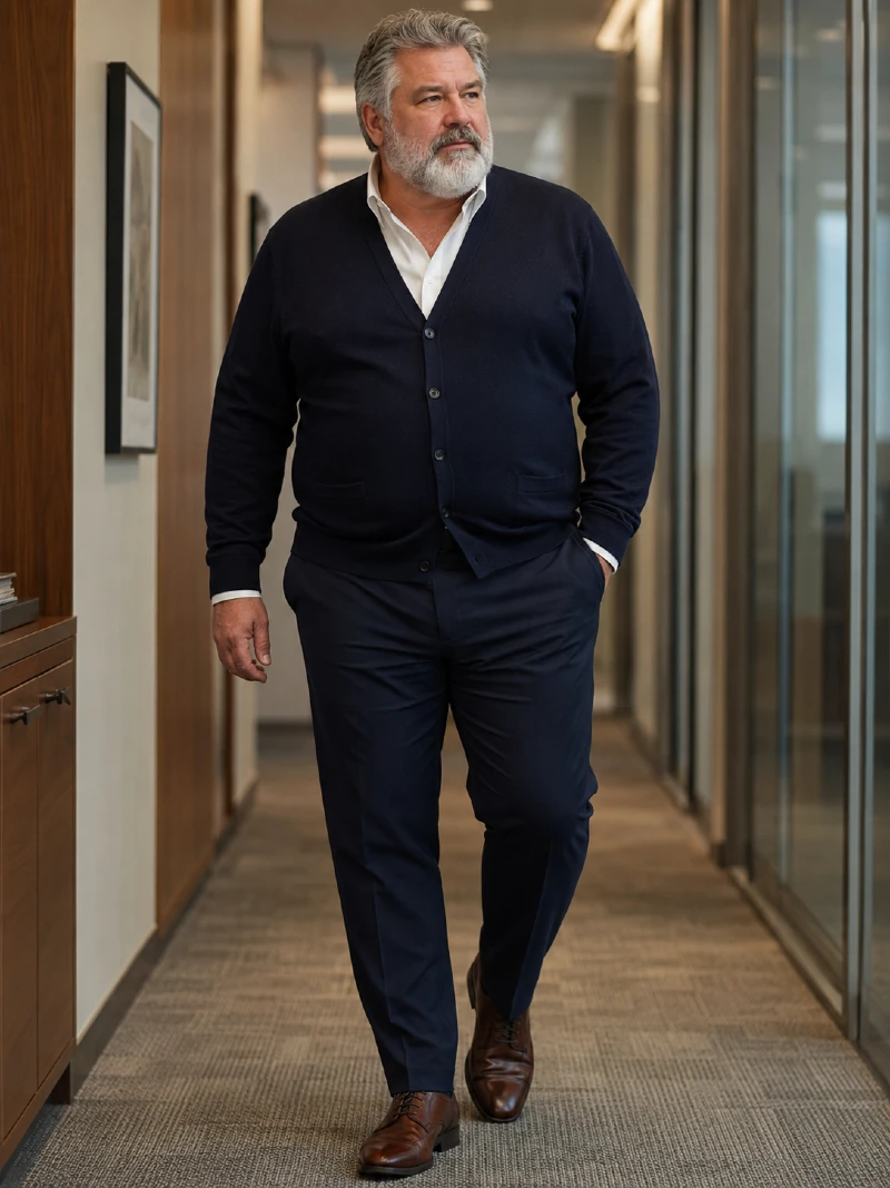 Navy Cardigan Sweater and Dress Pants