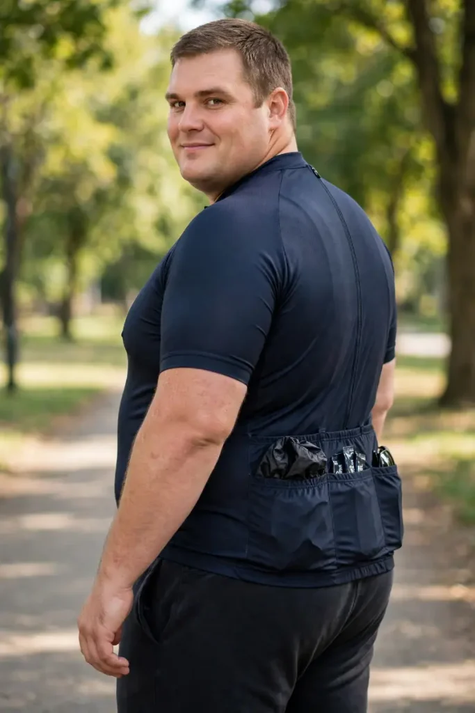 Navy Cycling Jersey with Functional Back Pockets
