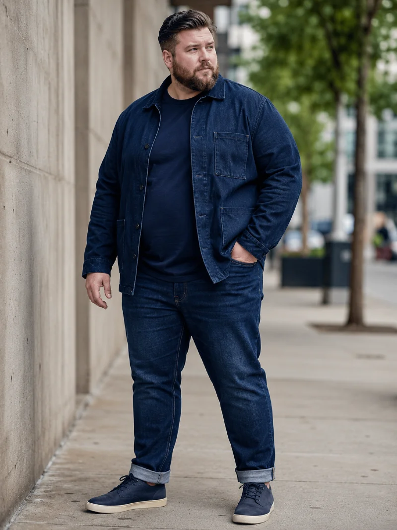 Navy Denim Jacket, T-Shirt, and Jeans