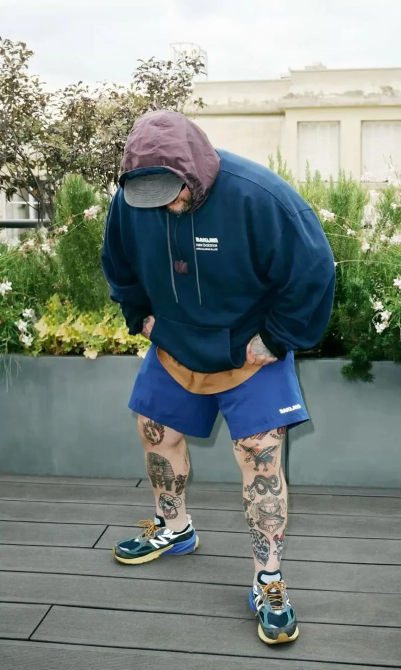 Navy Hoodie and Bright Blue Shorts Outfit