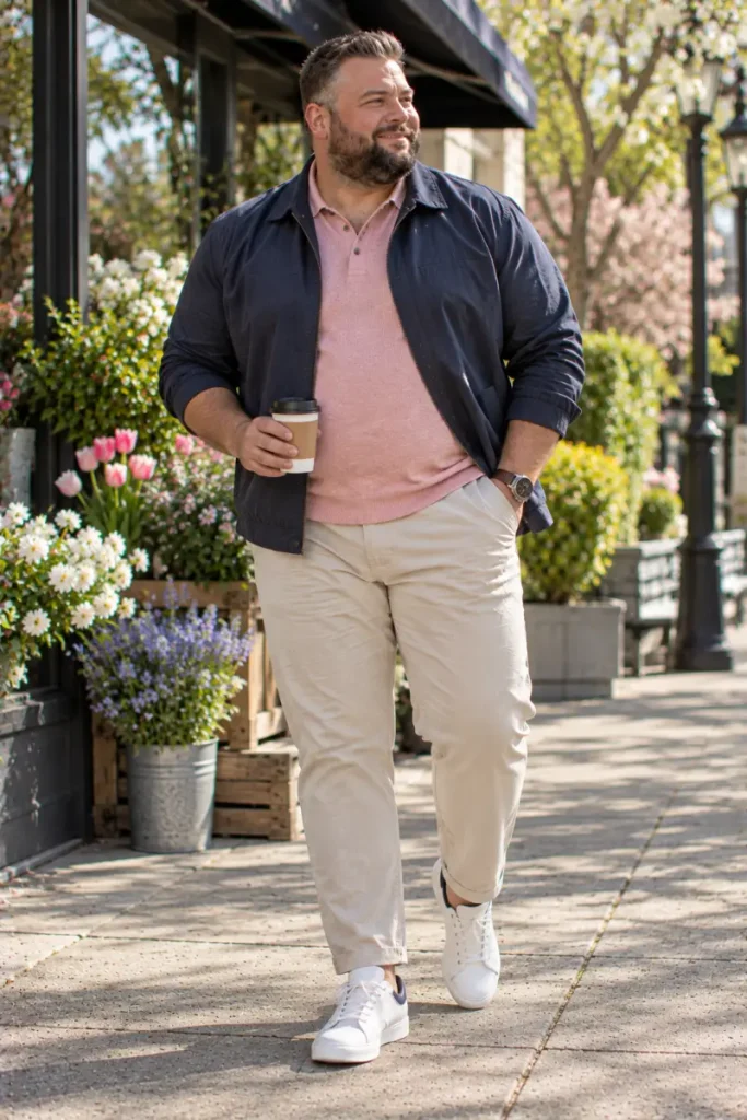 Navy Jacket and Soft Pink Tonal Layering