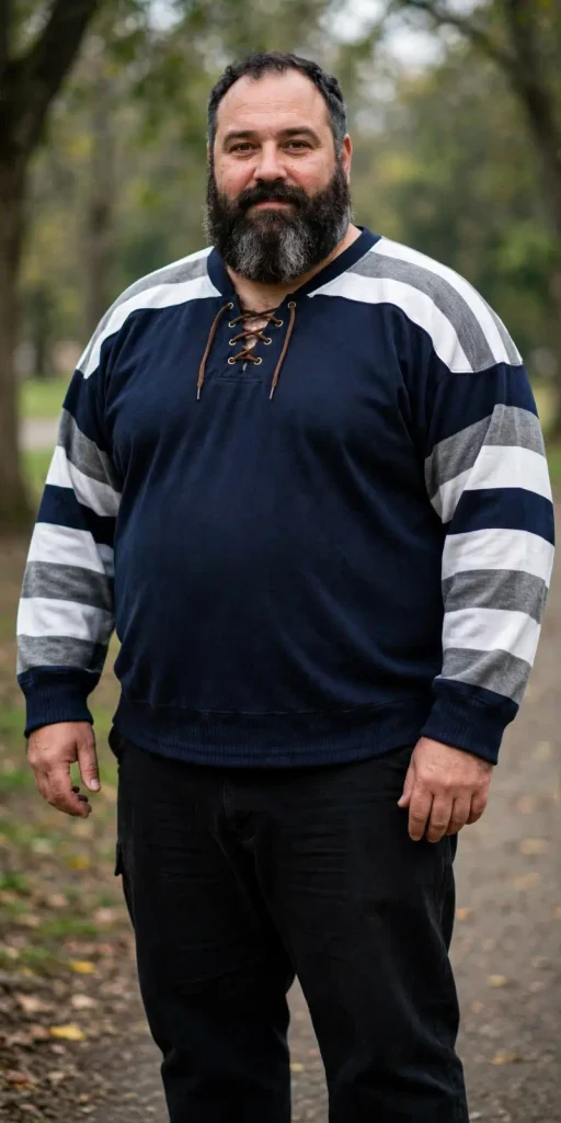 Navy Lace Up Hockey Jersey with Striped Sleeves