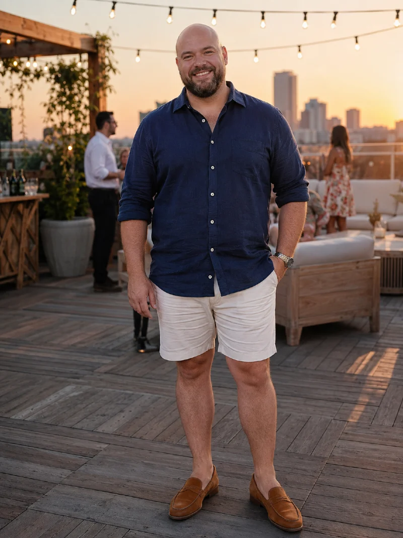 Navy Long Sleeve Shirt and White Shorts