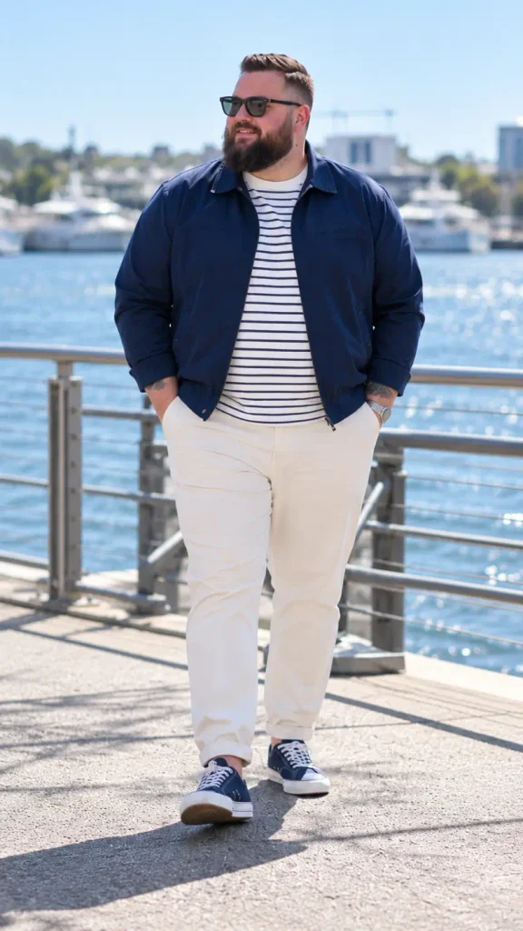 Navy Outerwear Over Classic Breton Stripes