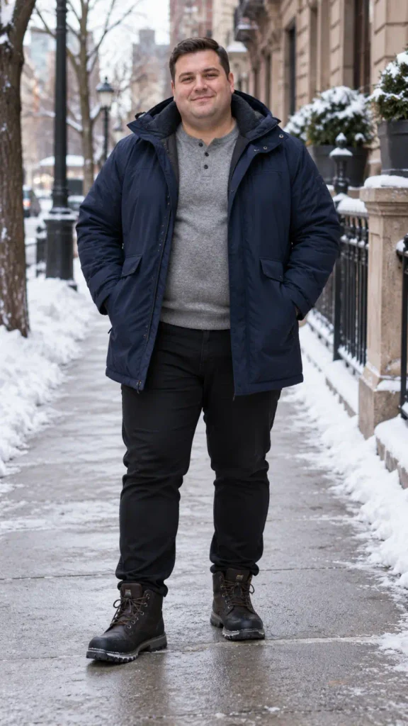 Navy Parka and Textured Henley Layer