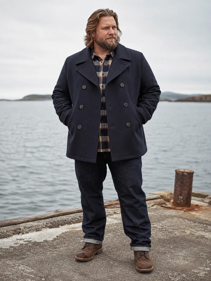 Navy Peacoat and Plaid Layering