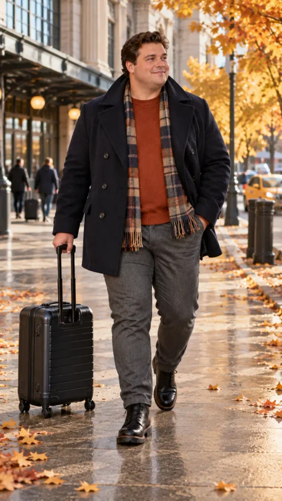 Navy Peacoat with Grey Wool Trousers